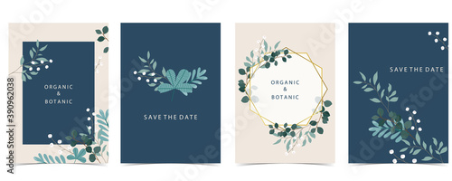 Collection of natural background set with leaf,geometric.Editable vector illustration for website, invitation,postcard and sticker