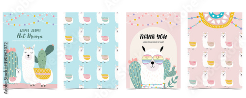 Collection of animal background set with llama, cactus,flower.Editable vector illustration for website, invitation,postcard and sticker