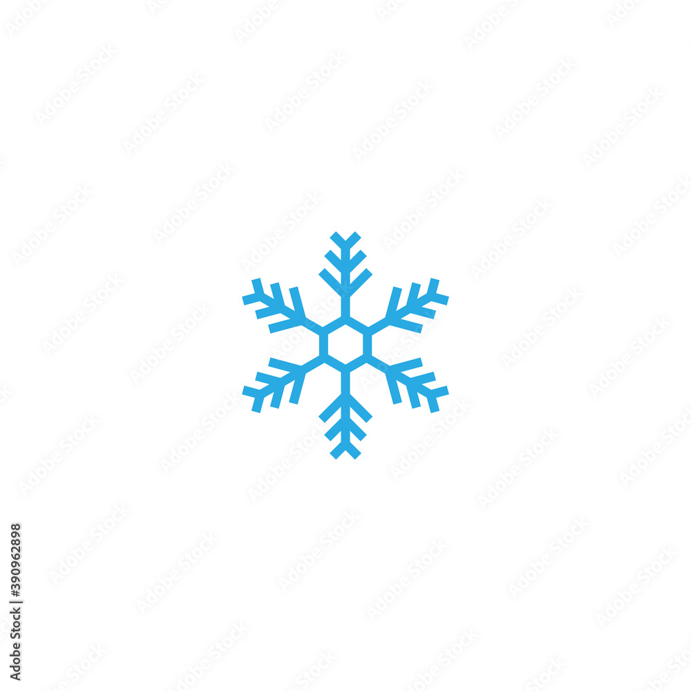 blue flat snowflake icon isolated on white. Freeze, cold, ice pictogram.