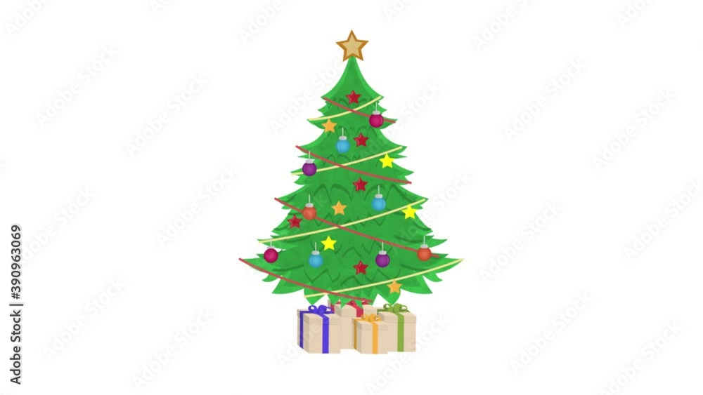 Animation of a Christmas tree with gifts, alpha channel enabled. Cartoon Animation of a Christmas tree with gifts, alpha channel enabled. Cartoon