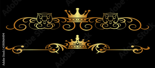 Design elements in royal style, calligraphic elements for your design, isolated, gold on a black background, vintage, vector illustration