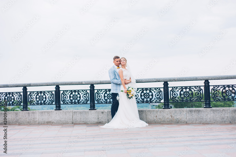 Obraz premium Lemon wedding at the groom's with the bride in a wedding dress