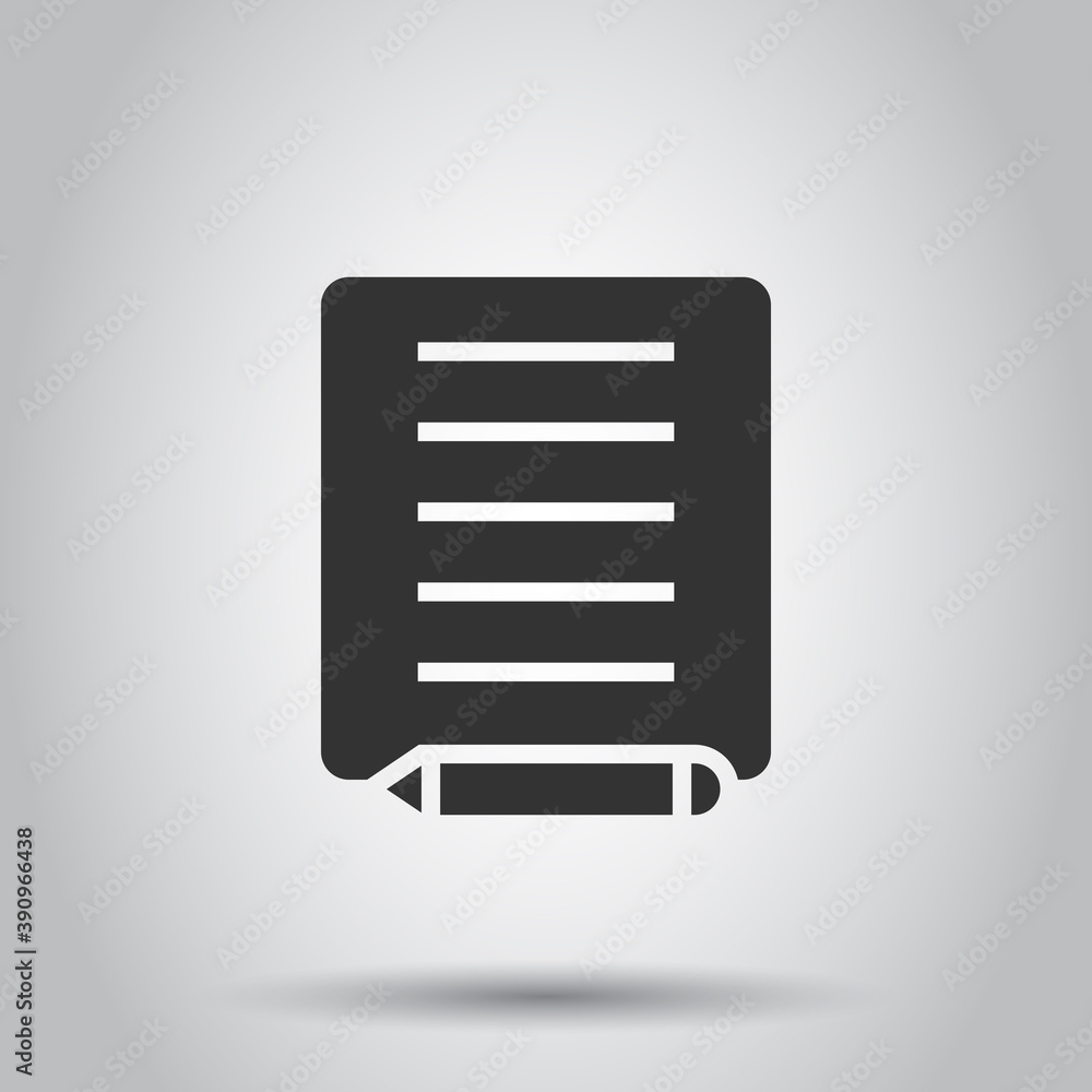 Blogging icon in flat style. Document with pen vector illustration on white isolated background. Content business concept. Blogging icon in flat style. Document with pen vector illustration on white isolated background. Content business concept.