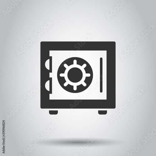 Safe money icon in flat style. Strongbox vector illustration on white isolated background. Finance security business concept.