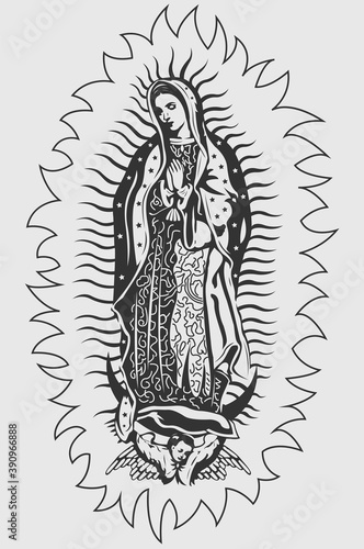 Virgin of Guadalupe, Mexican Virgen de Guadalupe vector illustration.