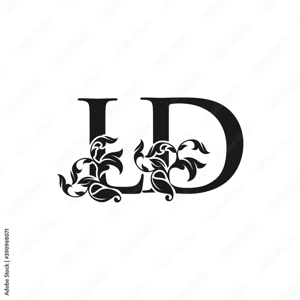 Ornate Luxury Floral Letter L, D, LD Initial Logo Icon, Monogram Floral Leaf Logo Design. Ornate Luxury Floral Letter L, D, LD Initial Logo Icon, Monogram Floral Leaf Logo Design.