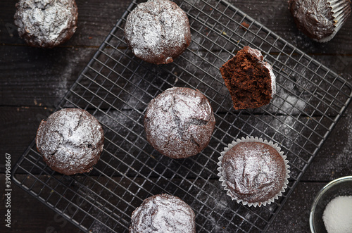Dark chocolate muffins on the table