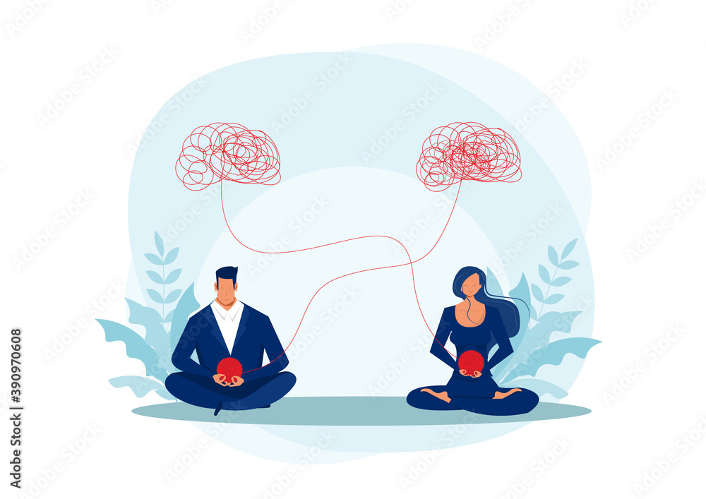 woman and man meditation, psychologist help vector illustration woman and man meditation, psychologist help vector illustration