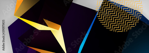 Low poly 3d geometric shapes, minimal abstract background. Vector illustrations for covers, banners, flyers and posters and other