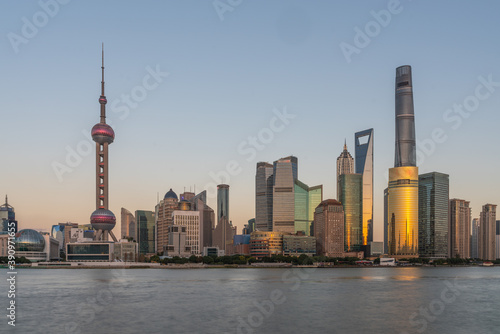 Sunset view of Lujiazui  the financial district in Shanghai  China.