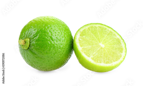 Half of lime citrus fruit (lime cut) isolated on white background.