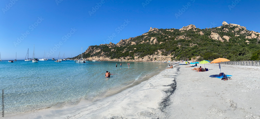 Fototapeta premium Corse Corsica Roccapina beach paradise beach with turquoise water and sandy beach