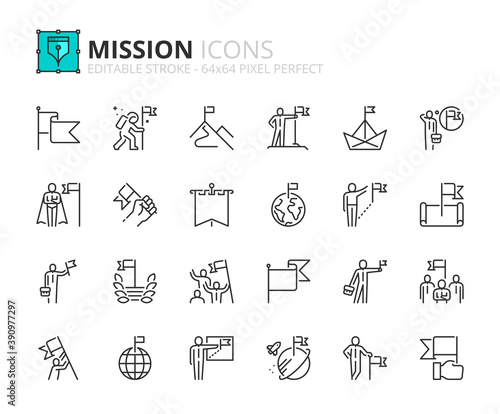 Simple set of outline icons about mission. Business concepts