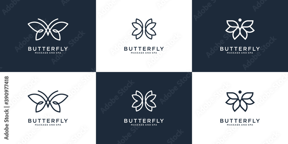 Beauty butterfly logo collection with line art style