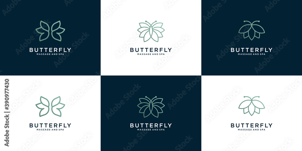 Beauty butterfly logo collection with line art style Beauty butterfly logo collection with line art style