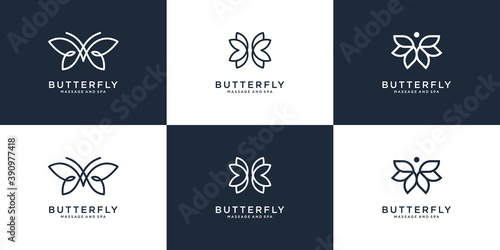 Beauty butterfly logo collection with line art style