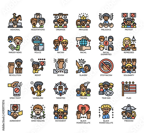 Set of Black lives matter thin line and pixel perfect icons for any web and app project.