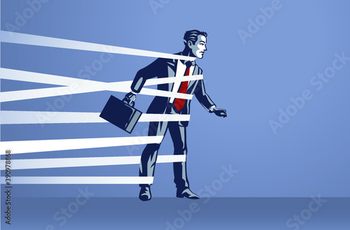 Businessman Tied Unable to Move Freely Blue Collar Illustration Concept