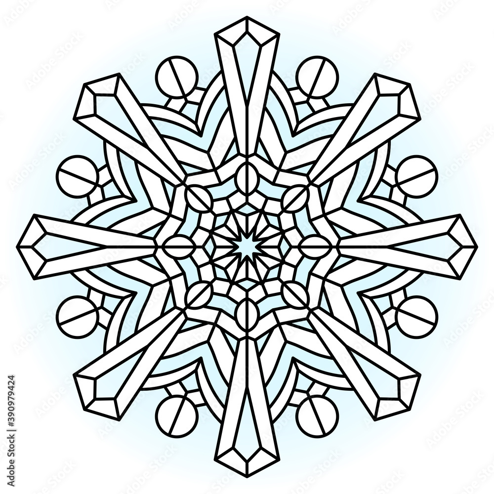 Snowflake coloring book page. Merry christmas and happy new year coloring book page. Сhildren and adults coloring with snowflake. White background, black outline. Vector illustration Snowflake coloring book page. Merry christmas and happy new year coloring book page. Сhildren and adults coloring with snowflake. White background, black outline. Vector illustration