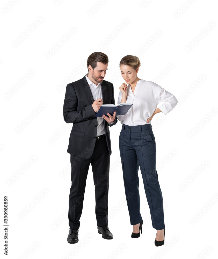 Businessman and businesswoman talking, isolated Businessman and businesswoman talking, isolated
