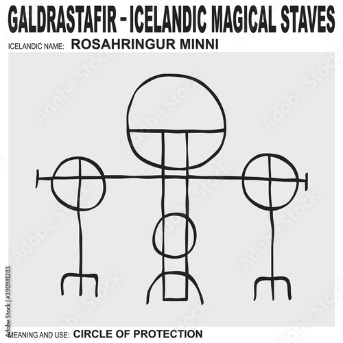  vector icon with ancient Icelandic magical staves Rosahringur Minni. Symbol means and is used like lesser circle of protection