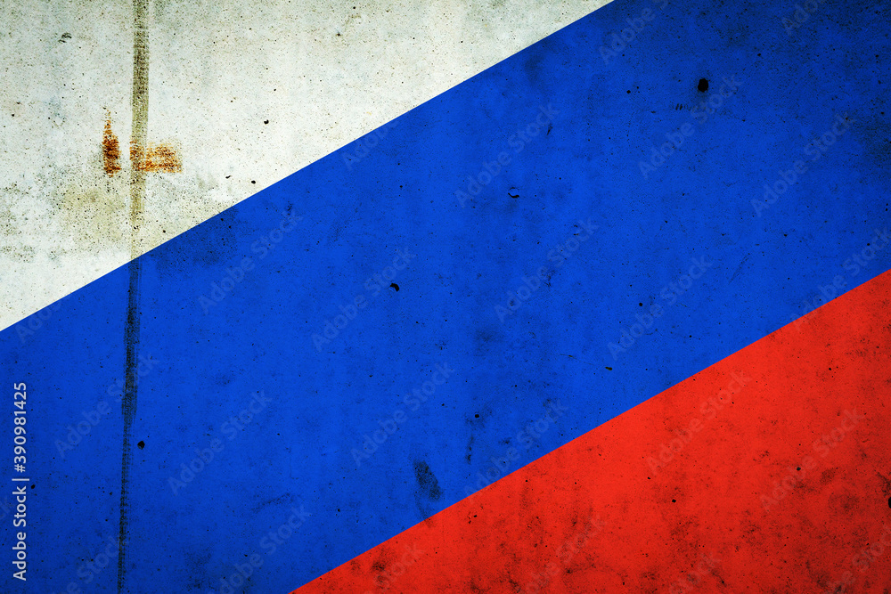 Fototapeta premium Russia flag on a concrete wall. Flags