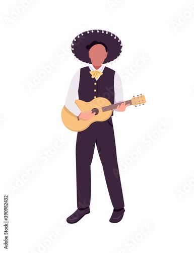 Mexican musician with guitar flat color vector faceless character. Guitarist in sombrero. Latin festival music performance isolated cartoon illustration for web graphic design and animation