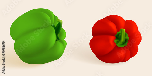 Paprika capsicum top view paprika isolated. Sweet papper, Hungarian pepper cut and whole. Capsicum habanero vector illustration.