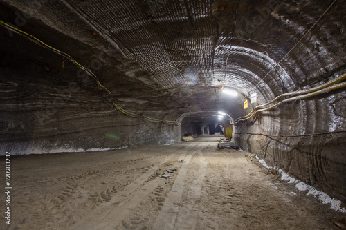 Salt potash mine underground tunnel
