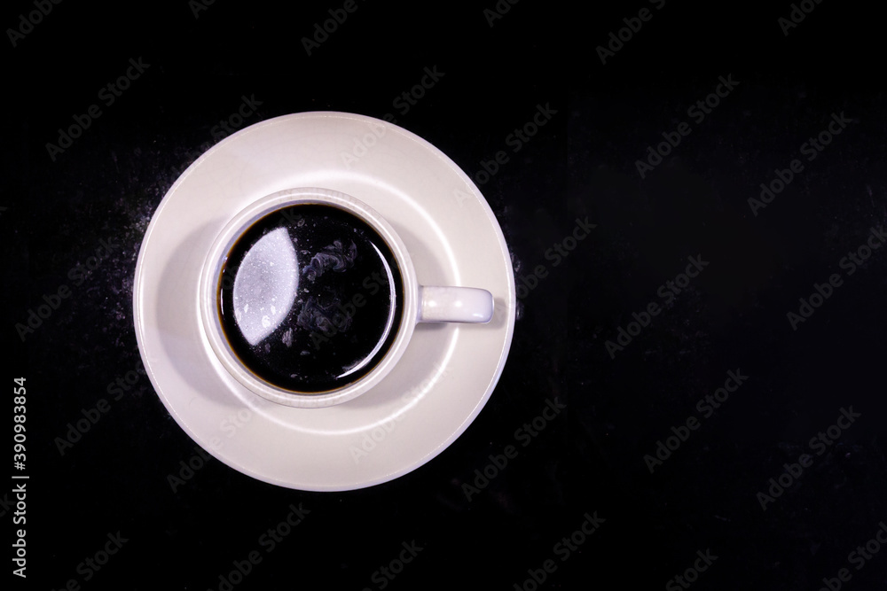 White Coffee Cup with Americano black coffee on black