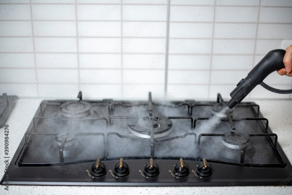steam disinfection and sanitization of the house, steam treatment of the kitchen gas stove steam disinfection and sanitization of the house, steam treatment of the kitchen gas stove