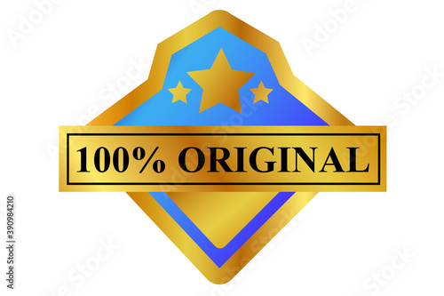 Vector Gradient Blue and Golden Badge 100% Original, Isolated on White