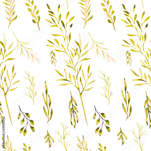 gold leaves watercolor seamless pattern vector
