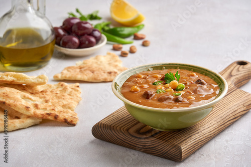 Fava beans  dip, traditional egyptian, middle eastern food foul medames photo