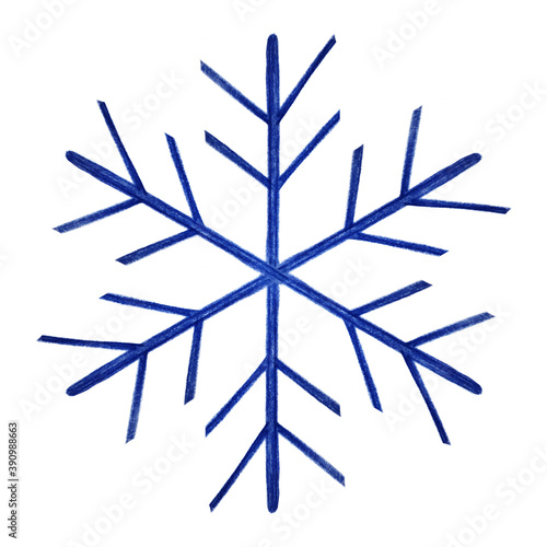 Blue Isolated Snowflake. Hand Drawn by Pencil.