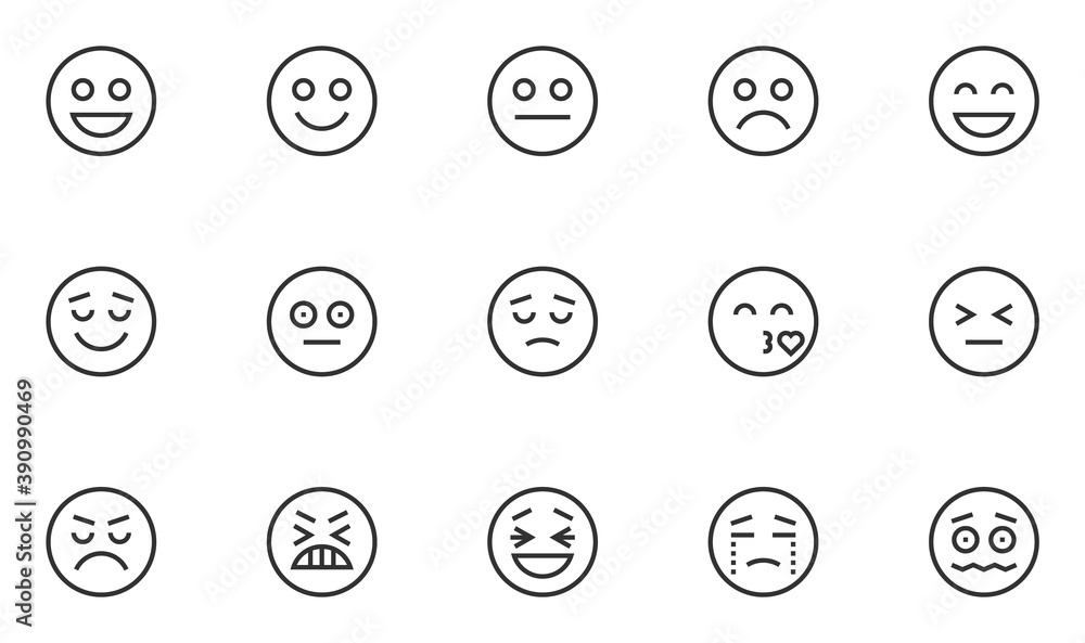 Set of Emotions Vector Line Icons. Smile Icons, Emoji. Feedback, Satisfaction Level. Angry, Sad, Neutral, Happy Emoticons. Editable Stroke. 48x48 Pixel Perfect. Set of Emotions Vector Line Icons. Smile Icons, Emoji. Feedback, Satisfaction Level. Angry, Sad, Neutral, Happy Emoticons. Editable Stroke. 48x48 Pixel Perfect.