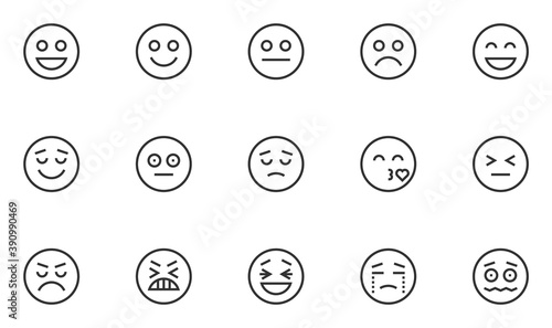 Set of Emotions Vector Line Icons. Smile Icons, Emoji. Feedback, Satisfaction Level. Angry, Sad, Neutral, Happy Emoticons. Editable Stroke. 48x48 Pixel Perfect.
