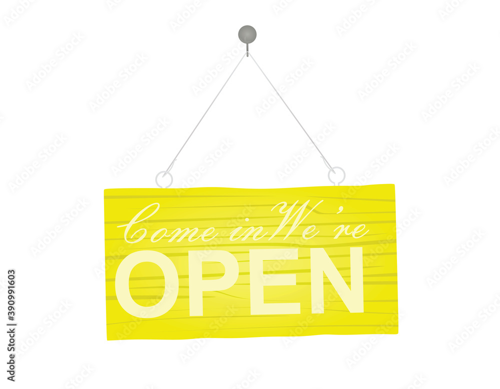 We are open hanging sign. vector illustration We are open hanging sign. vector illustration
