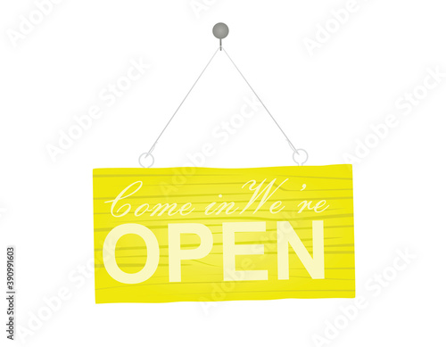 We are open hanging sign. vector illustration