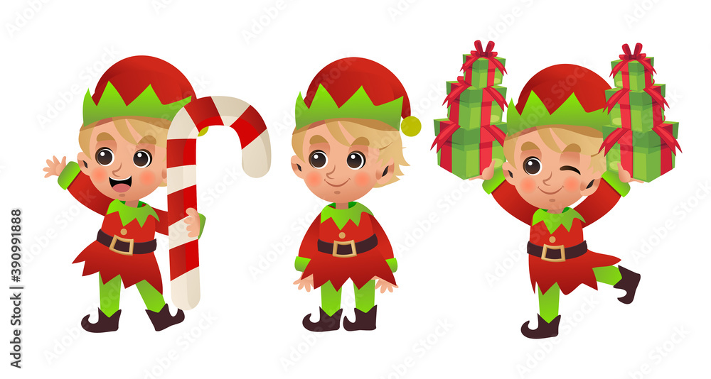 Vector cartoon character of Cute little boy in christmas costume 'elf'. Merry christmas. Vector cartoon character of Cute little boy in christmas costume 'elf'. Merry christmas.