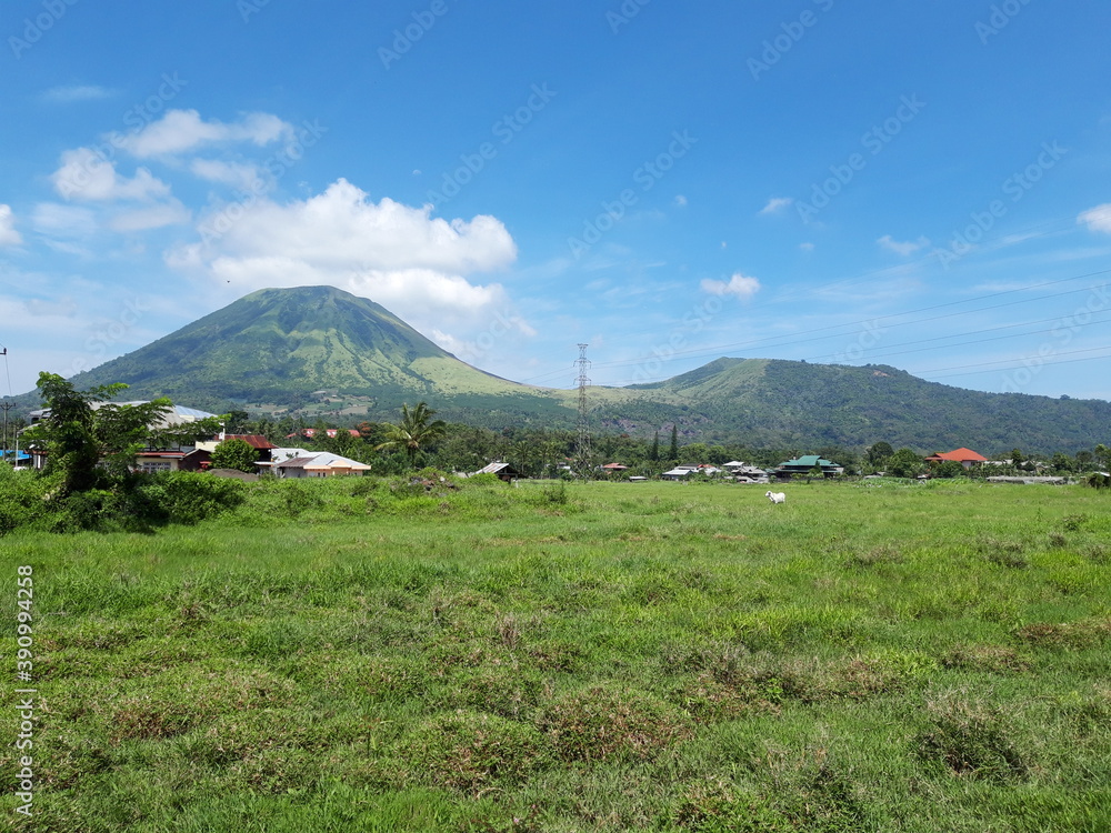 Beautiful mountain scenery with clear sky at Manado, Indonesia