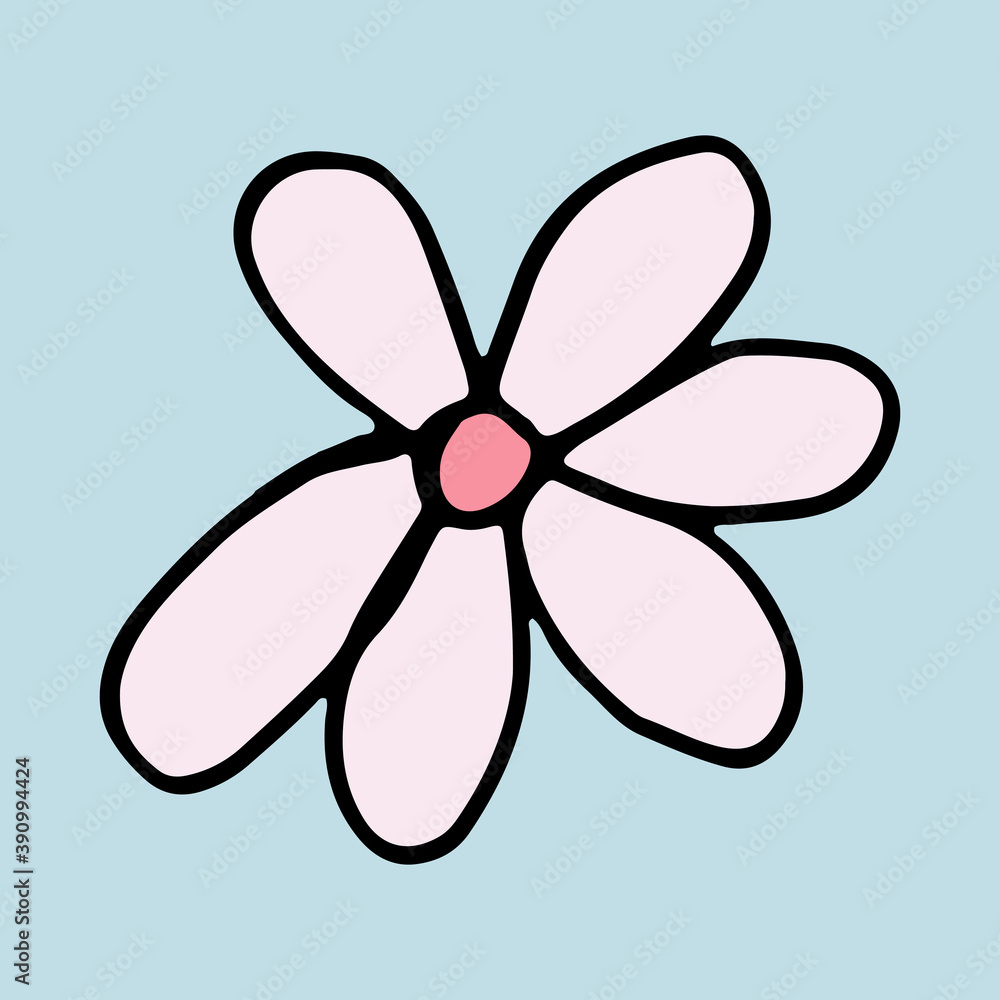 Hand drawn doodle flower head illustration. Simple floral element isolated on blue background Hand drawn doodle flower head illustration. Simple floral element isolated on blue background