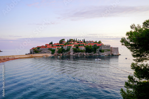 Island Aman Sveti Stefan is one of the most expensive resorts in Montenegro. Villa Milocer is the former summer residence of the Queen of Yugoslavia Maria. photo