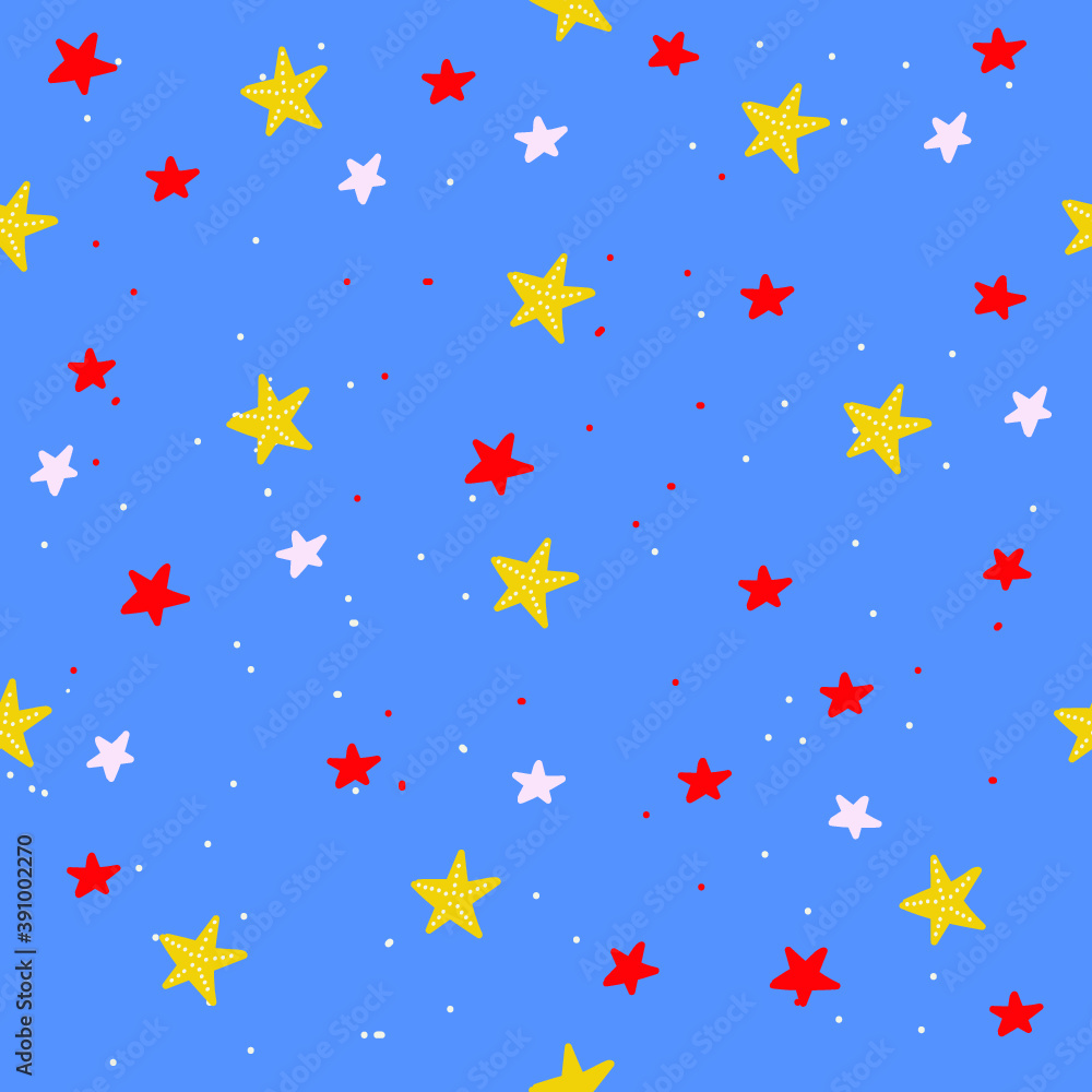Seamless pattern with colorful starfish, blue background Seamless pattern with colorful starfish, blue background