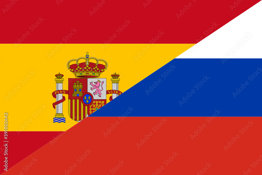 Naklejka premium flag of spain and russia. proportion 2:3