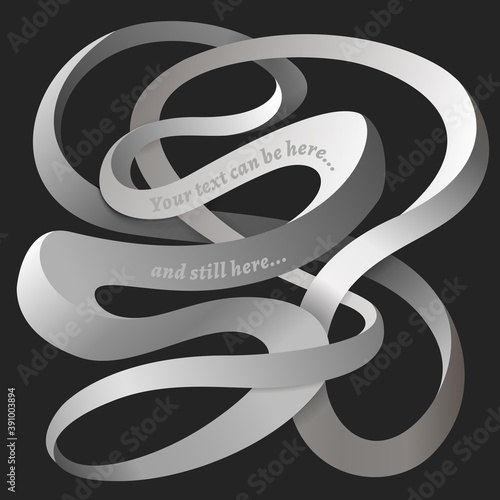 3D ribbon. Abstract monochrome background. Design elements.