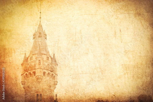 Old castle tower, image in old color stlye