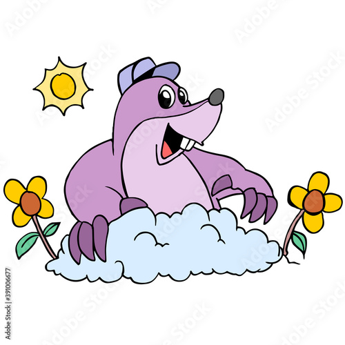 the mascot mole is welcoming the day with joy