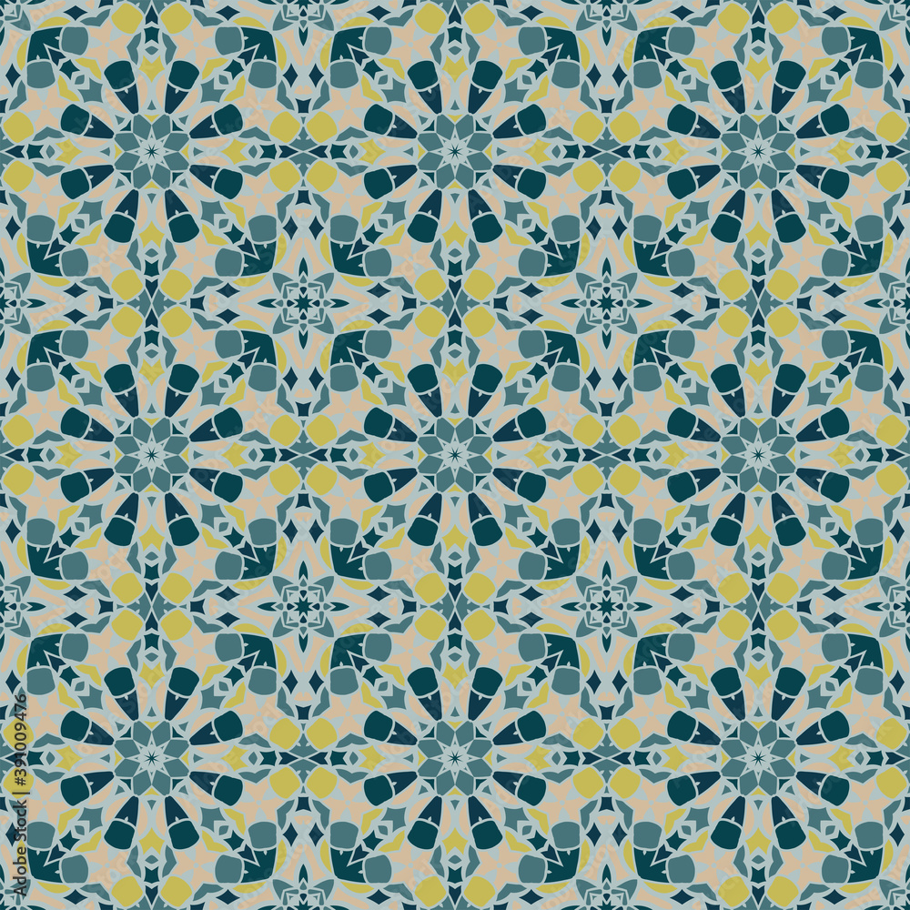 Creative color abstract geometric pattern in yellow green blue gray, vector seamless, can be used for printing onto fabric, interior, design, textile, carpet, pillow. Home decor, interior design. Creative color abstract geometric pattern in yellow green blue gray, vector seamless, can be used for printing onto fabric, interior, design, textile, carpet, pillow. Home decor, interior design.