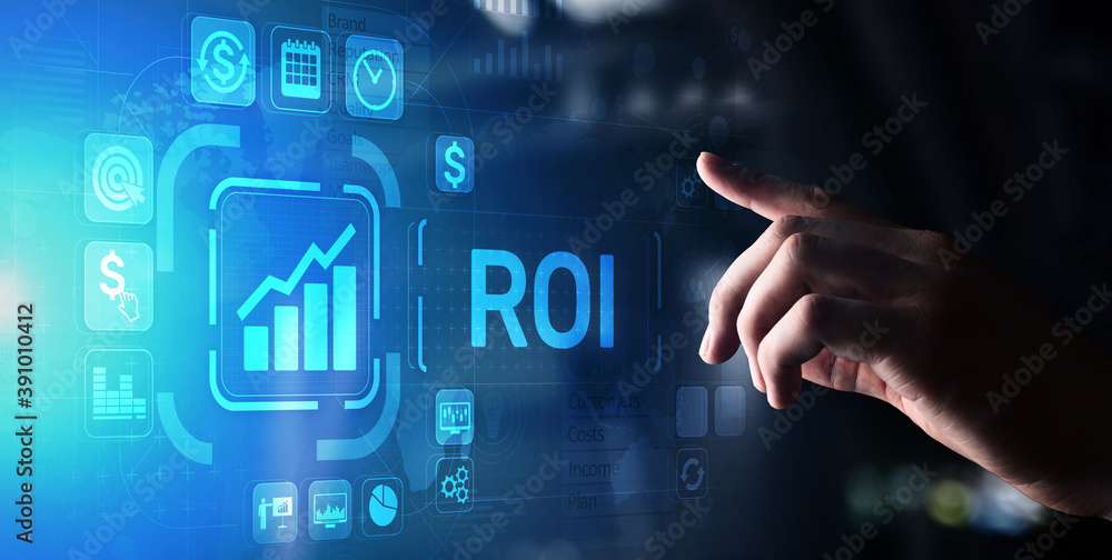ROI Return on investment reading revenue business concept on virtual screen. ROI Return on investment reading revenue business concept on virtual screen.